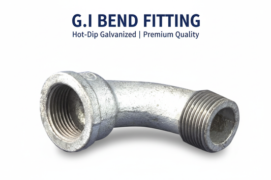 G.I Bend Fitting product banner - hot-dip galvanized 90° elbow with BSP threading, available in Karachi Pakistan
