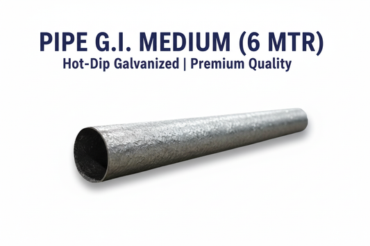 G.I. Medium Pipe 6 Mtr product banner - hot-dip galvanized, BSP threading, 6 meter length, medium grade construction, available in Karachi Pakistan