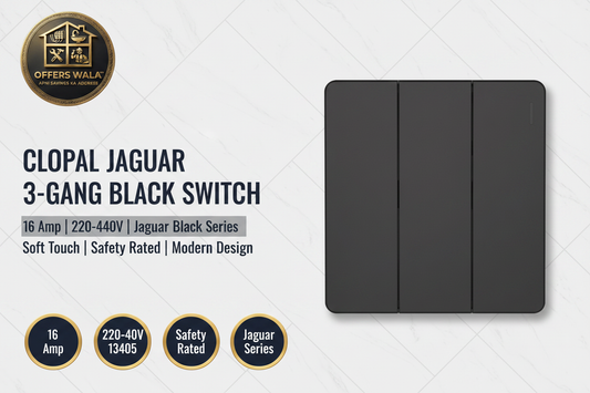 Clopal Jaguar Black 3-Gang Switch – Hero Banner A+ Image