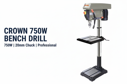 Crown 750W Bench Drill Hero Banner - Professional Product Display
