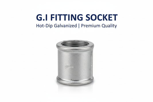 G.I Fitting Socket product banner - hot-dip galvanized pipe socket with BSP threading, available in Karachi Pakistan