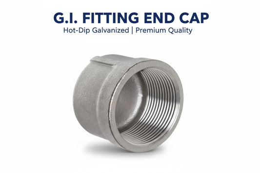 G.I. Fitting End Cap product banner - hot-dip galvanized pipe end cap with BSP threading, available in Karachi Pakistan