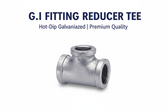 G.I Fitting Reducer Tee product banner - hot-dip galvanized reducing tee with BSP threading, available in Karachi Pakistan