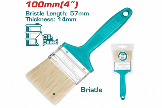 Total 4 Inch Oil-Based Paint Brush 100mm – 57mm Bristle, 14mm Thick, Plastic Handle | Buy in Karachi