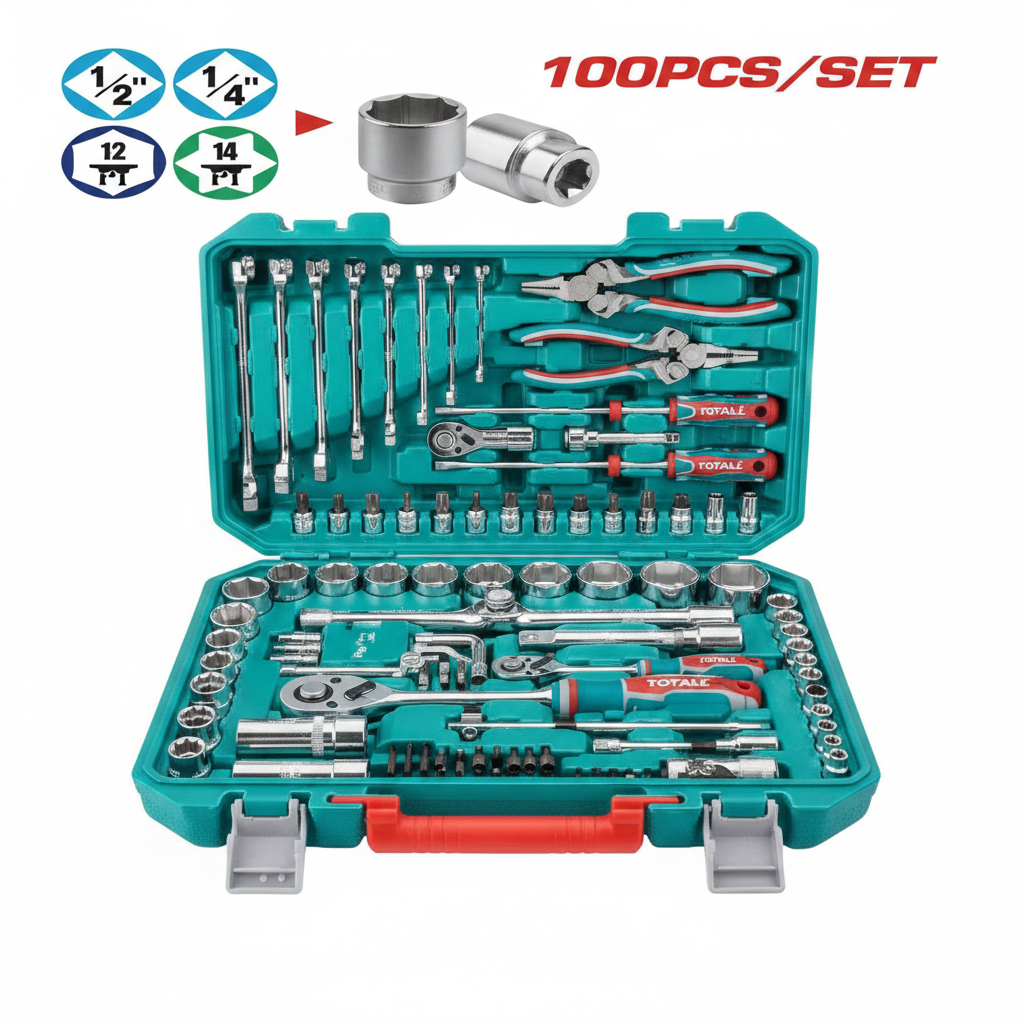 100 Pcs Hand Tools Set THKTHP21006 – Socket & Wrench Kit available in Karachi