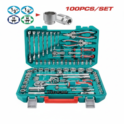 100 Pcs Hand Tools Set THKTHP21006 – Socket & Wrench Kit available in Karachi