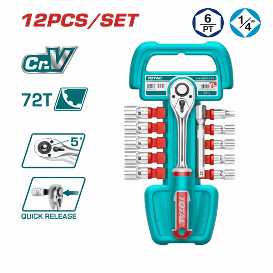 12Pcs 1/4" CrV Socket Set THT14114126 with Ratchet Handle – Buy in Karachi | Offers Wala