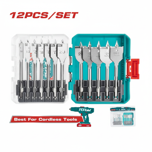 12 Pcs Flat Wood Spade Drill Bits Set TACSDL1206 – Buy in Karachi | Best Price