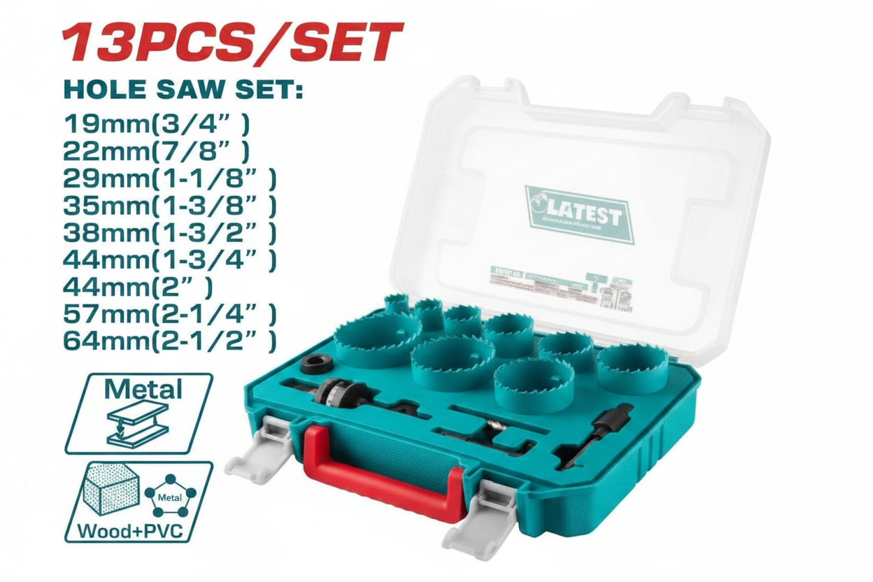 13 Pcs Bi-Metal Hole Saw Set HSS M3 TACSH0132 – Available in Karachi