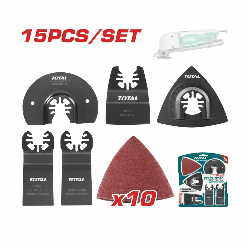15Pcs Oscillating Multi-Tool Blade Set TAKTMT1502 – BIM Saw Blade, Sanding Pad & Flush-Cut Blades | Karachi Delivery