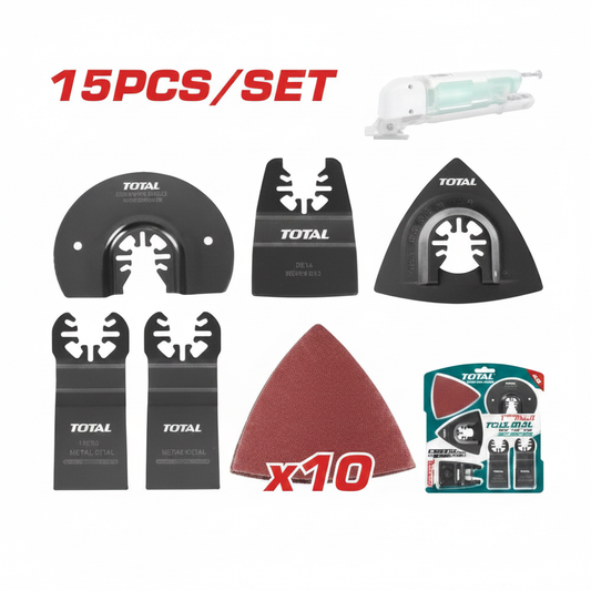 15Pcs Oscillating Multi-Tool Blade Set TAKTMT1502 – BIM Saw Blade, Sanding Pad & Flush-Cut Blades | Karachi Delivery