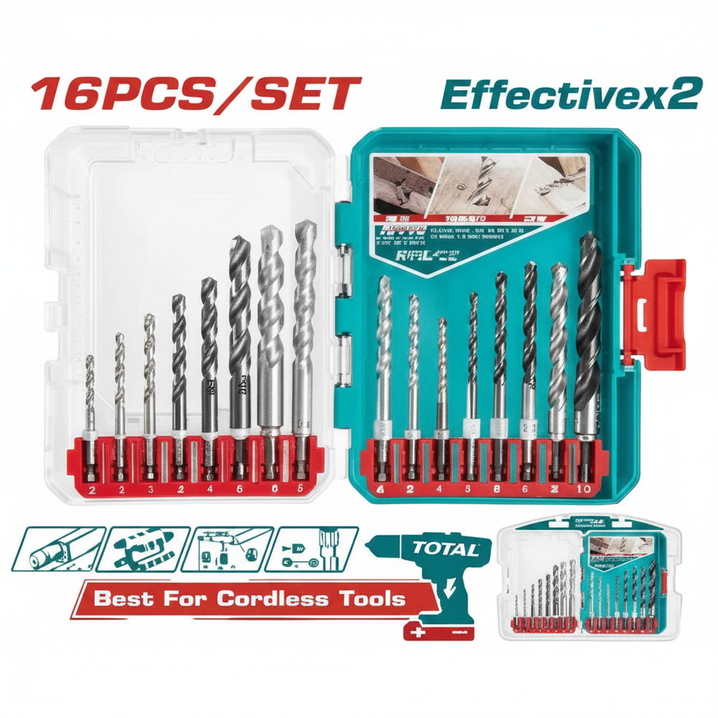 16 Pcs Drill Bits Set for Metal Masonry Wood – Buy in Karachi | TACSDL11608