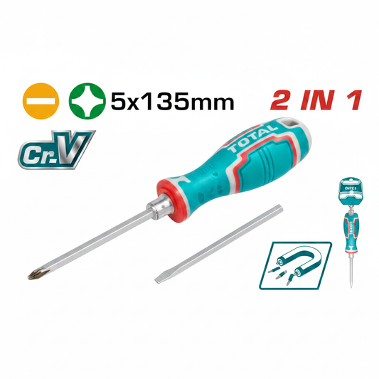 2 IN 1 Screwdriver Set THT250226 CR-V Steel PH1 SL5 Interchangeable Handle 5x135mm – Buy in Karachi | Offers Wala