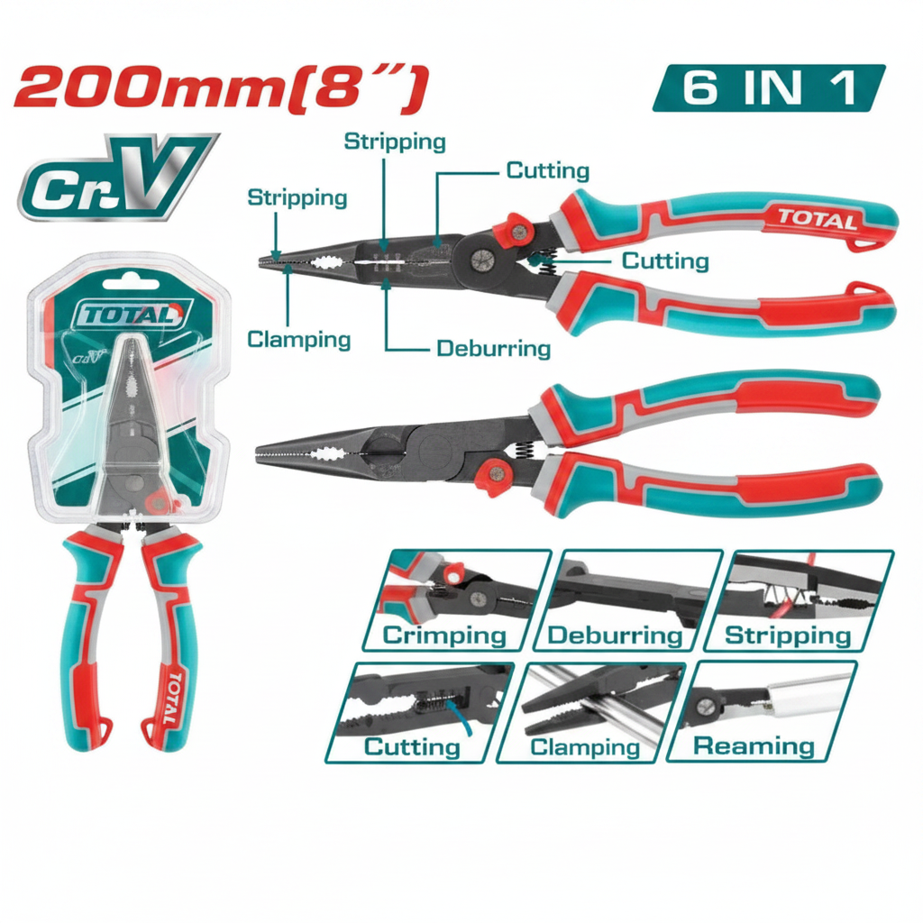 6-in-1 Multi Function Long Nose Pliers 8 Inch Cr-V Steel | THTMF286 | Best Price in Karachi Pakistan