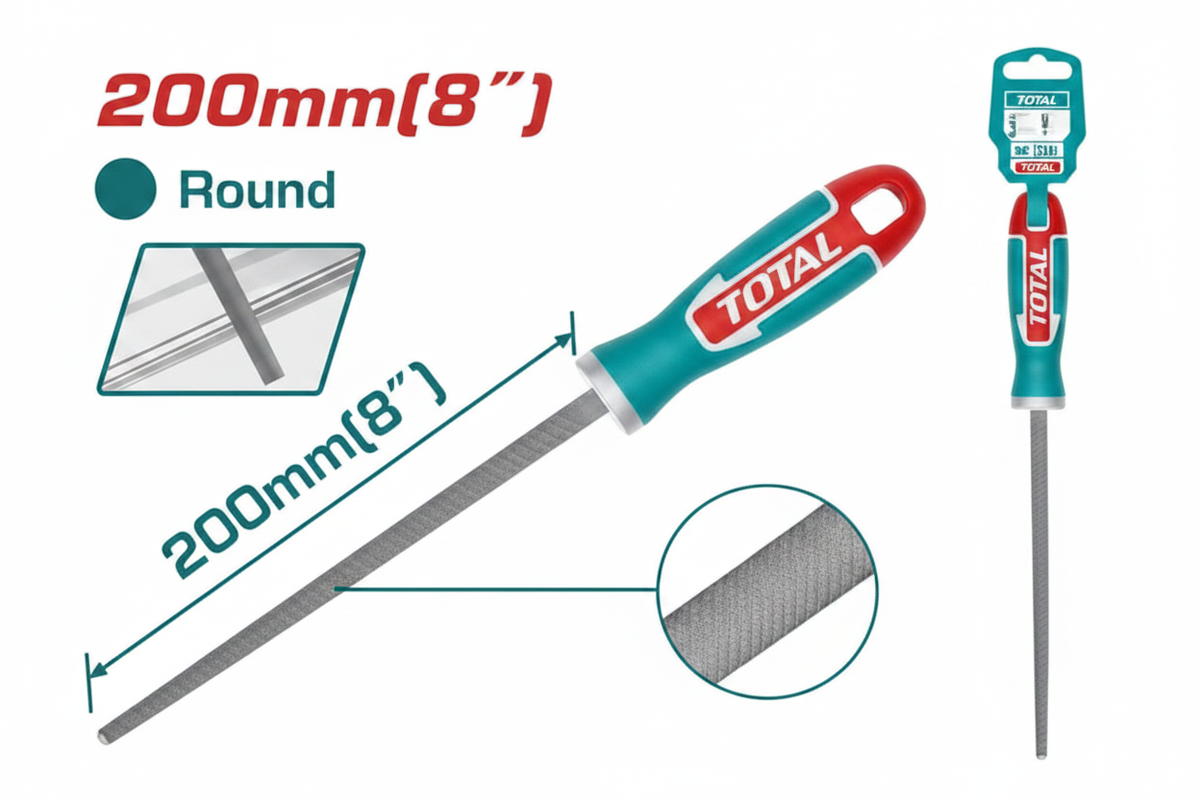 Round Steel File 200mm THT91386 – T12 High-Carbon Steel Hand File for Metal Deburring & Shaping | Buy in Karachi