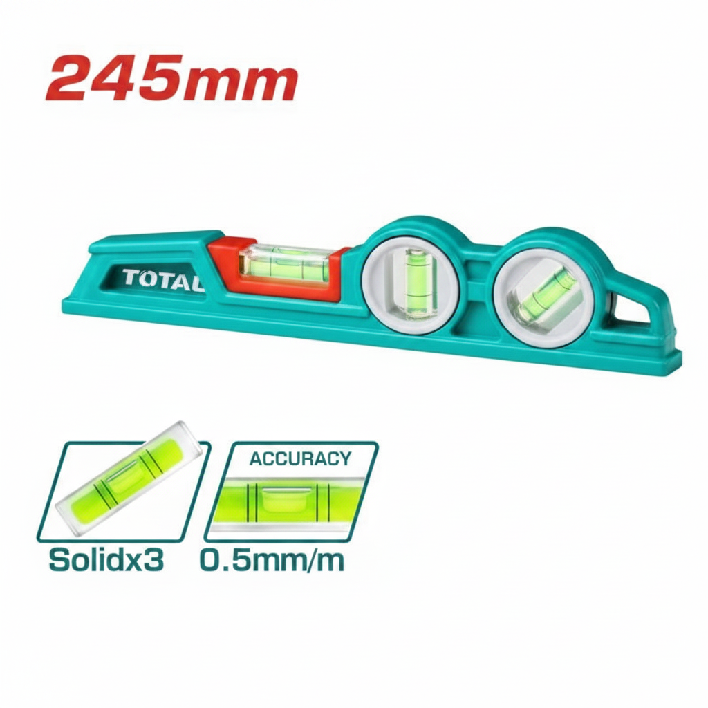 TOTAL TMT221306 245mm Torpedo Spirit Level with 3 Solid Vials and 0.5mm/m Accuracy – Buy in Karachi