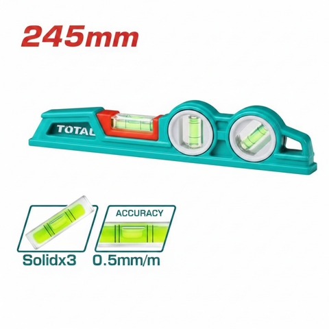 TOTAL TMT221306 245mm Torpedo Spirit Level with 3 Solid Vials and 0.5mm/m Accuracy – Buy in Karachi