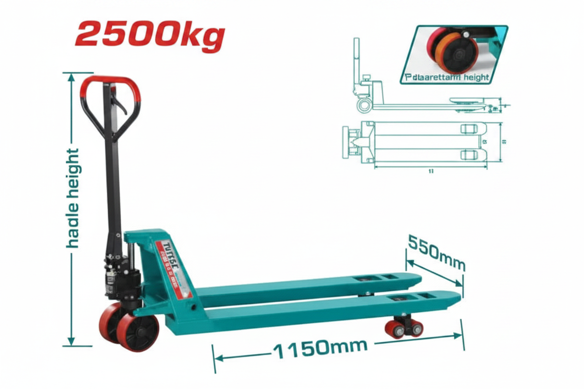 Hand Pallet Truck 2500kg Capacity THT301251 in Karachi | Heavy Duty Hydraulic Pallet Jack for Warehouse & Industrial Use | Buy Online in Karachi Pakistan - Offers Wala