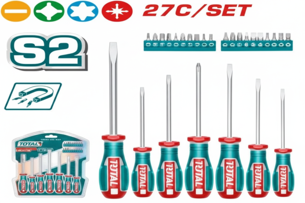 27 Pcs Professional S2 Steel Screwdriver Set TKSDS2726 – Phillips, Slotted, Hex & Torx | Buy in Karachi