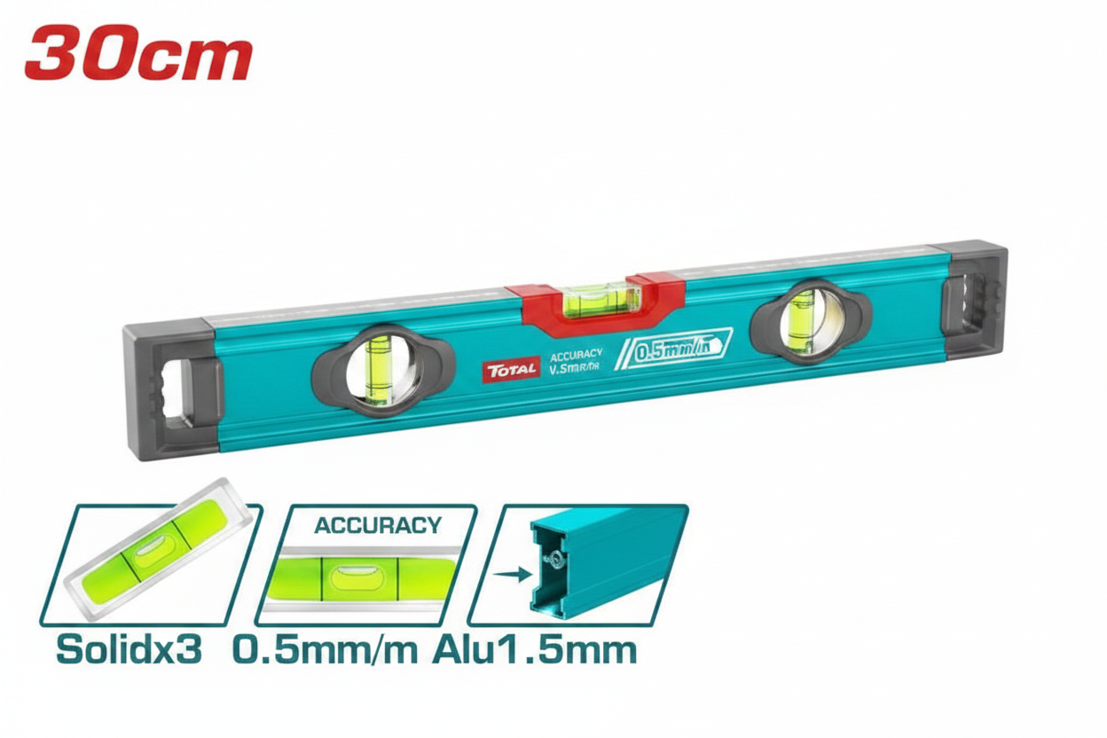 Total Spirit Level TMT23028 30cm – 3 Vials, 0.5mm/m Accuracy, Aluminium Body | Buy in Karachi