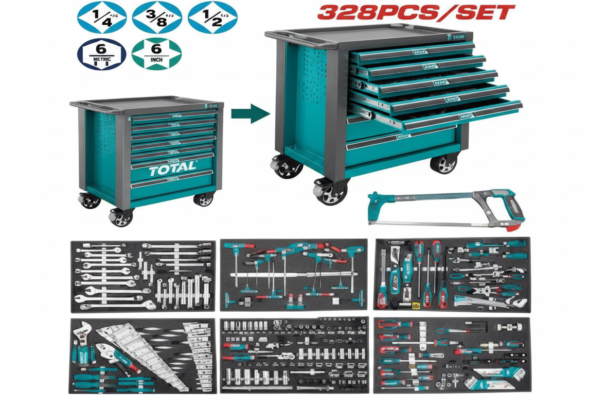 328 Pcs Professional Rolling Tool Chest Set THPTCS73281 – 7-Drawer Steel Cabinet for Mechanics & Workshops