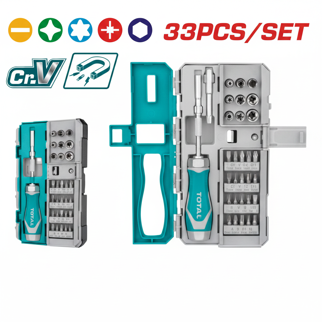 33 Pcs Ratchet Screwdriver Set TACSD30336 – Professional Tool Kit with 20 Bits, 9 Sockets & Ratchet Handle | Buy in Karachi