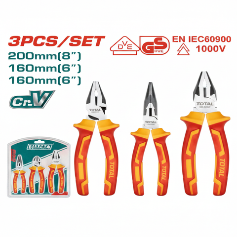 3 Pcs 1000V Insulated Pliers Set THT2K0302 – Combination, Long Nose & Diagonal Cutting Pliers for Electricians in Karachi