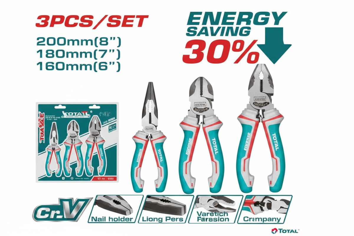 3 Pcs High Leverage Pliers Set THT2K0301 – Combination, Diagonal & Long Nose Pliers for Electricians & Mechanics in Karachi