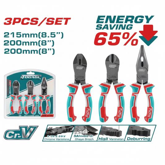 3 Pcs Compound Action Pliers Set THT2CK231S – Chrome Vanadium Combination, Diagonal & Long Nose Pliers | Best Price in Karachi