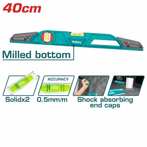 TOTAL 40cm Mason's Spirit Level TMT221406 – Milled Bottom, 0.5mm/m Accuracy, Shock Absorbing End Caps | Buy in Karachi