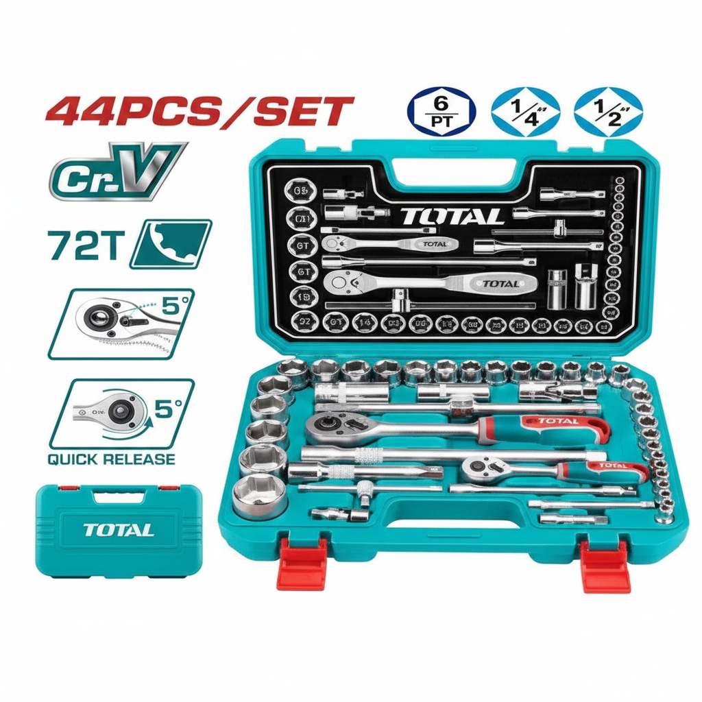 44 Pcs 1/4 & 1/2 Professional Socket Set with Ratchet Wrench – Buy Hand Tools in Karachi | Offers Wala