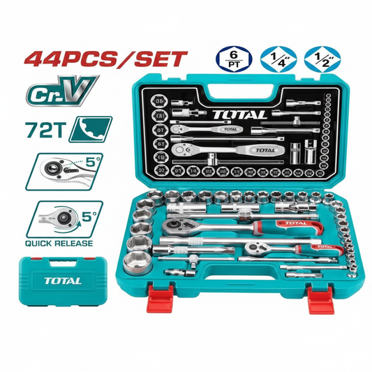 44 Pcs 1/4 & 1/2 Professional Socket Set with Ratchet Wrench – Buy Hand Tools in Karachi | Offers Wala