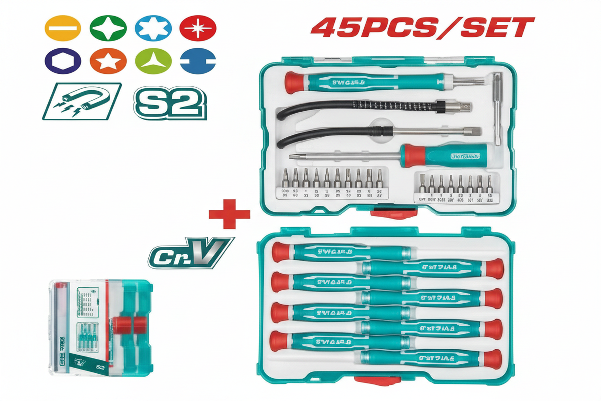 45 Pcs Precision Screwdriver & Bits Set TACSD30456 – Cr-V & S2 Steel, Buy in Karachi | Offers Wala