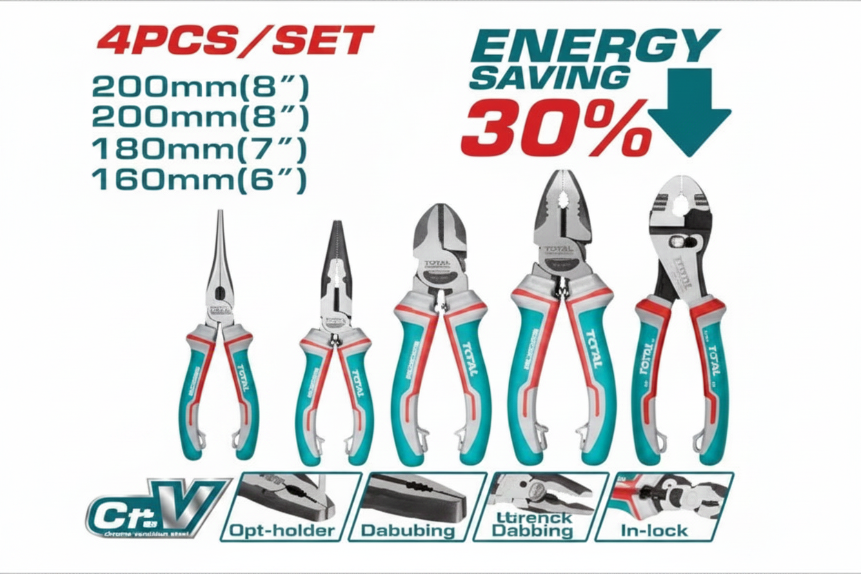 4 Pcs Professional Pliers Set – Cr-V Steel | Buy Tools Online in Karachi | Offers Wala