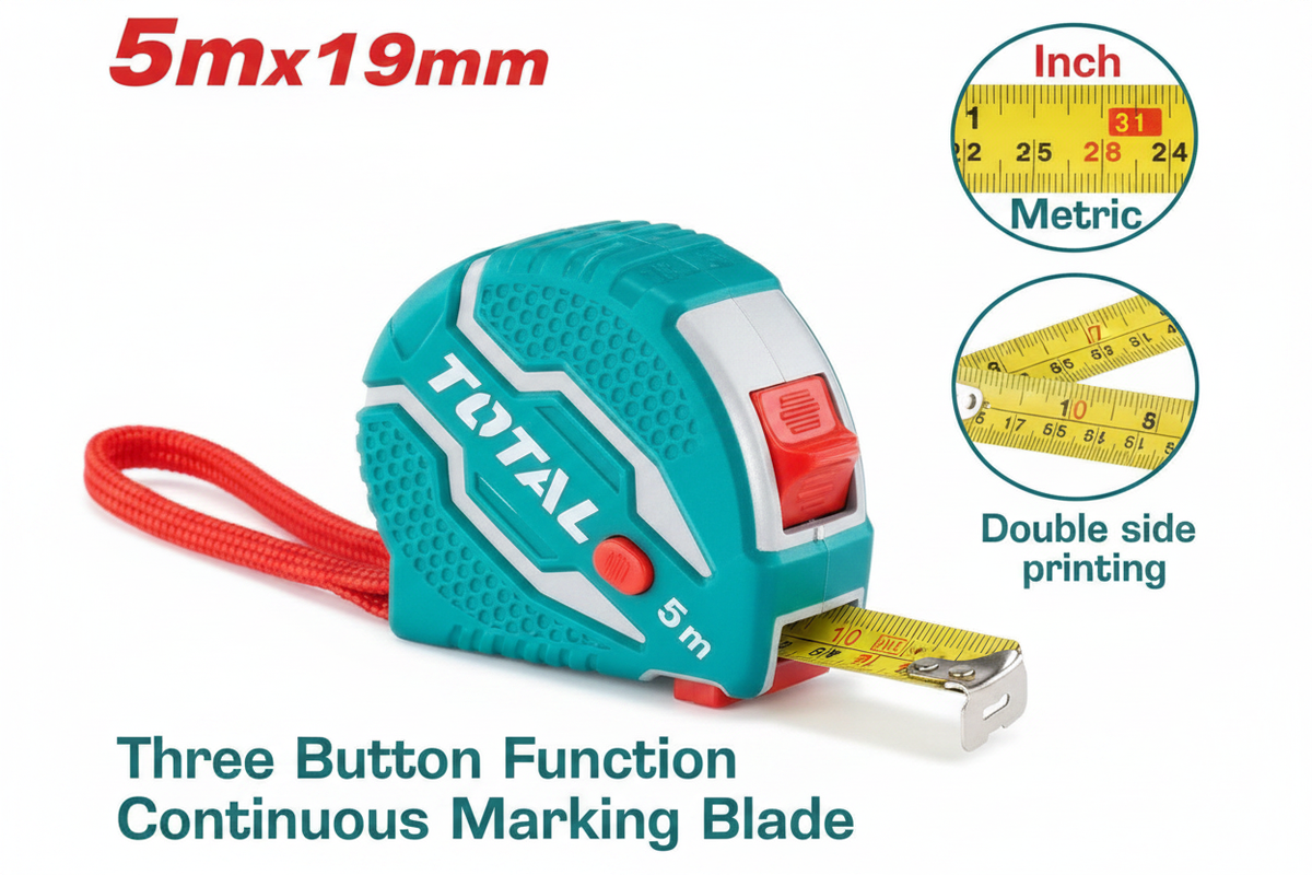 Steel Measuring Tape 5m x 19mm with 3-Button Lock & Rubber Grip — Buy in Karachi | Offers Wala