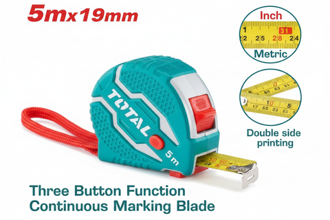 Steel Measuring Tape 5m x 19mm with 3-Button Lock & Rubber Grip — Buy in Karachi | Offers Wala