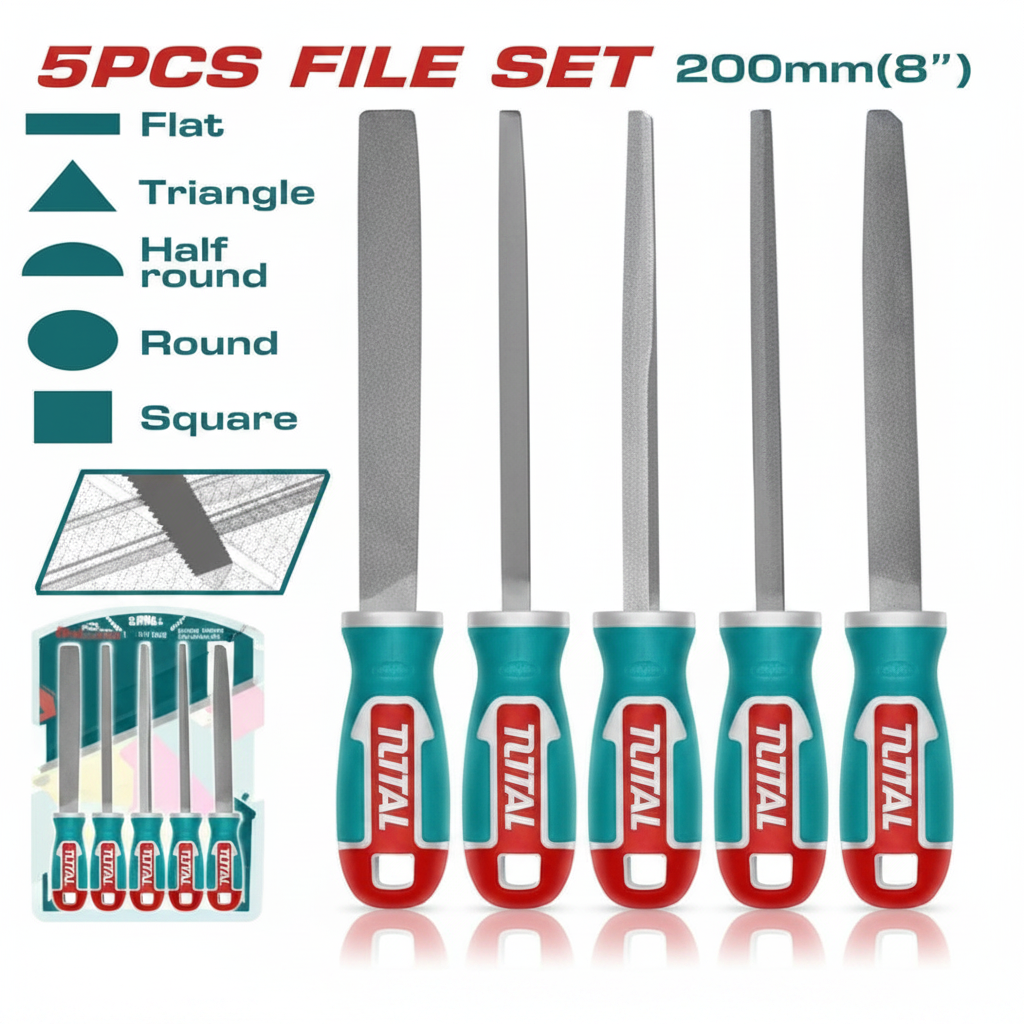 TOTAL 5 Piece File Set 200mm - Hand Files for Metal & Wood | Buy Tools in Karachi