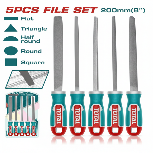 TOTAL 5 Piece File Set 200mm - Hand Files for Metal & Wood | Buy Tools in Karachi