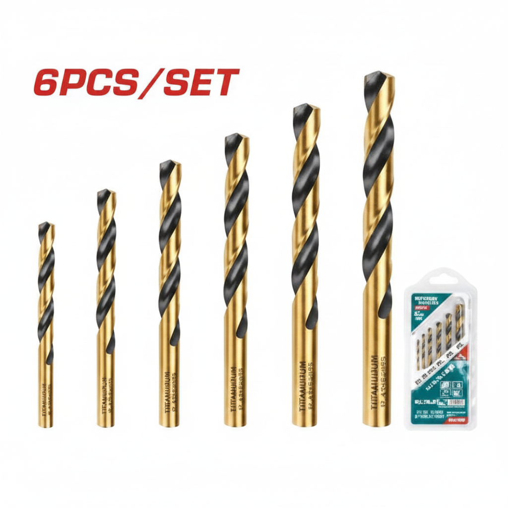 HSS Twist Drill Bits Set 6pcs 2mm to 8mm – High Speed Steel Titanium Coated Drill Bit Set for Metal Wood in Karachi