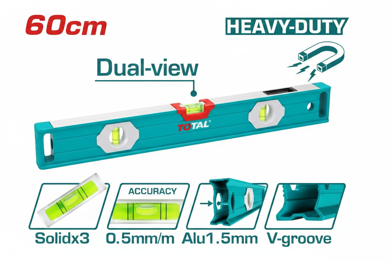 TOTAL TMT26056 60cm Heavy-Duty Magnetic Spirit Level – Dual-View Vials, 0.5mm/m Accuracy, Aluminium Body – Buy in Karachi