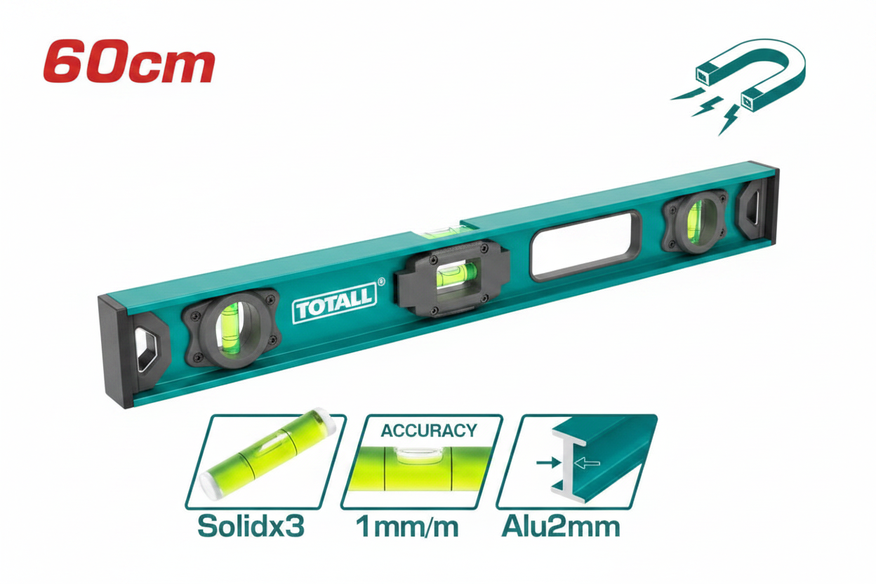 TOTALL Spirit Level TMT26026 60cm Aluminum Magnetic 3 Vials 1mm/m Accuracy – Buy in Karachi | Offers Wala