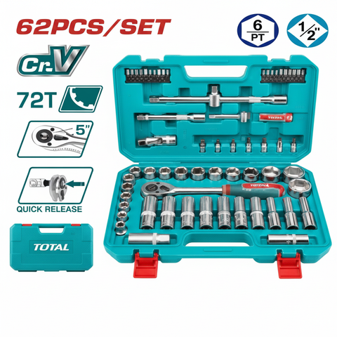 62 Pcs 1/2 Inch Drive Socket Set THT121602 – Professional Chrome Vanadium Tool Kit for Mechanics in Karachi
