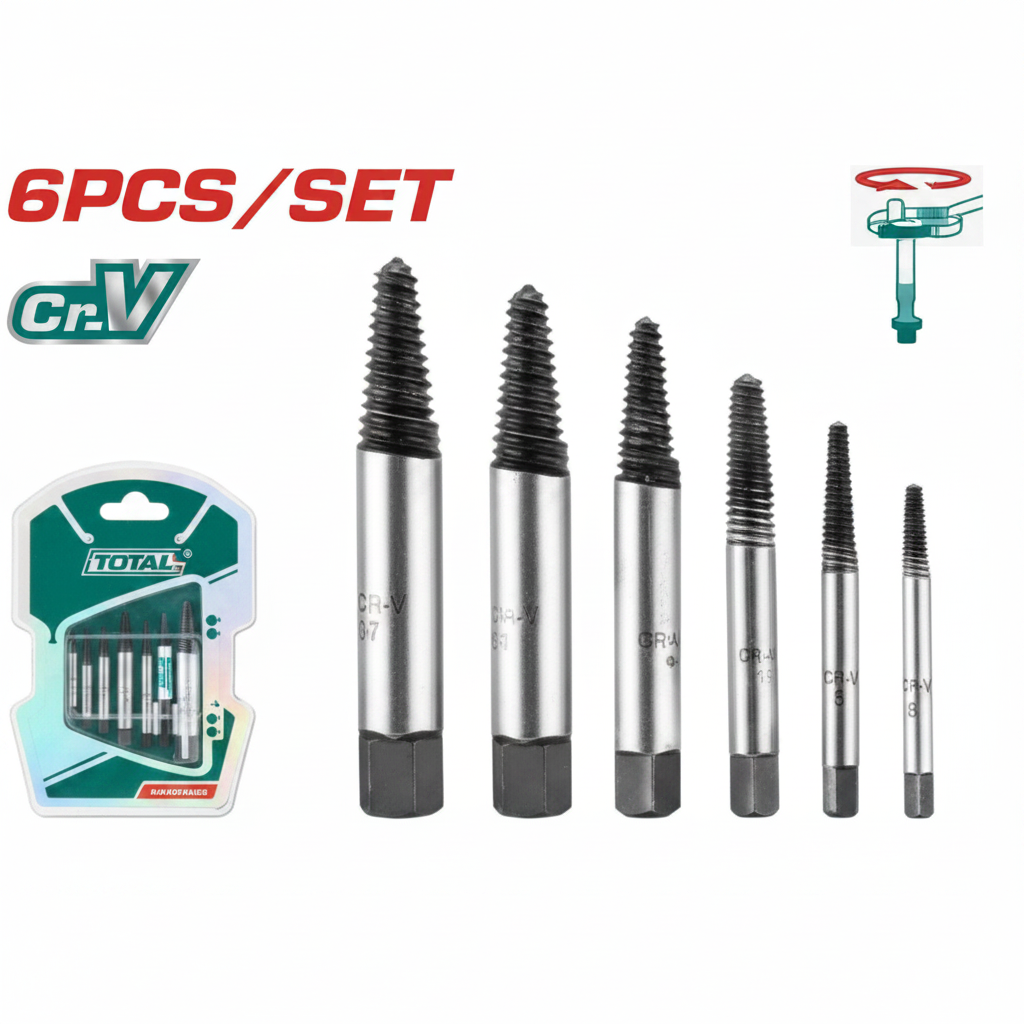 6 Pcs Screw Extractor Set TACSE0061 – Cr-V Steel, Sizes 3–25mm | Buy in Karachi