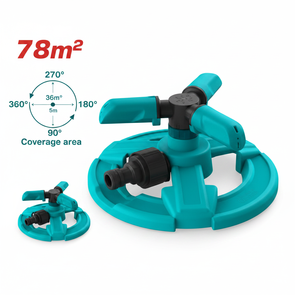 Plastic 3-Arm Rotary Garden Sprinkler 78m² Coverage 360° Rotation – Buy in Karachi | THPS23602