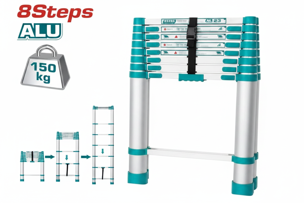 8-Step Aluminium Telescopic Ladder 150kg Load – Buy in Karachi | THLAD08081