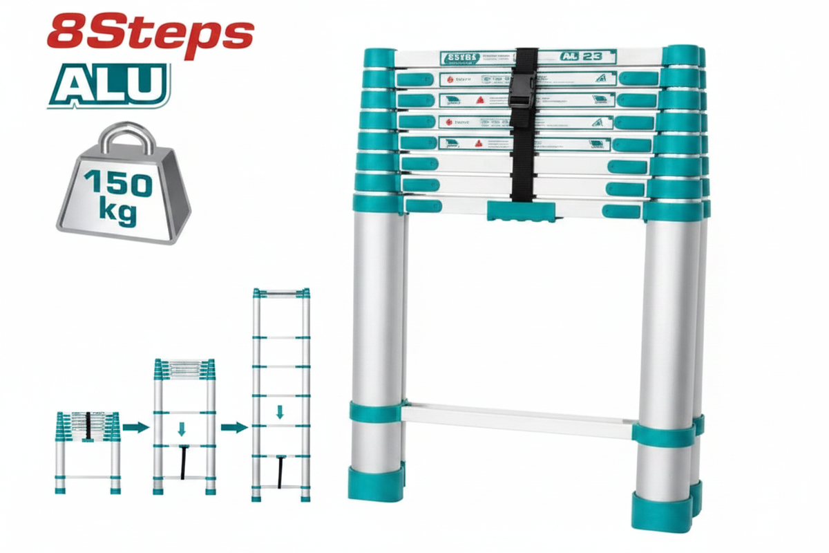 8-Step Aluminium Telescopic Ladder 150kg Load – Buy in Karachi | THLAD08081