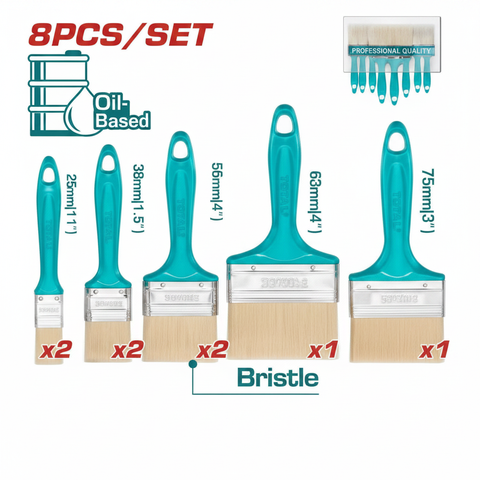 8PCS Oil-Based Paint Brush Set THT8450801 – 5 Sizes (25mm to 75mm) Bristle Brushes, Buy in Karachi