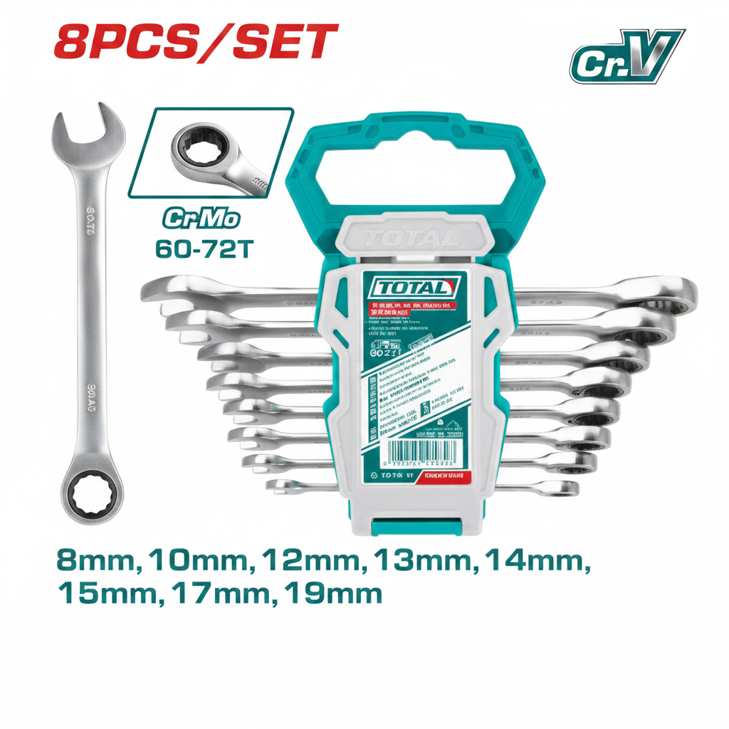 8Pcs Ratchet Spanner Set THT102RK086 – Cr-Mo Chrome Vanadium, 8-19mm | Buy in Karachi