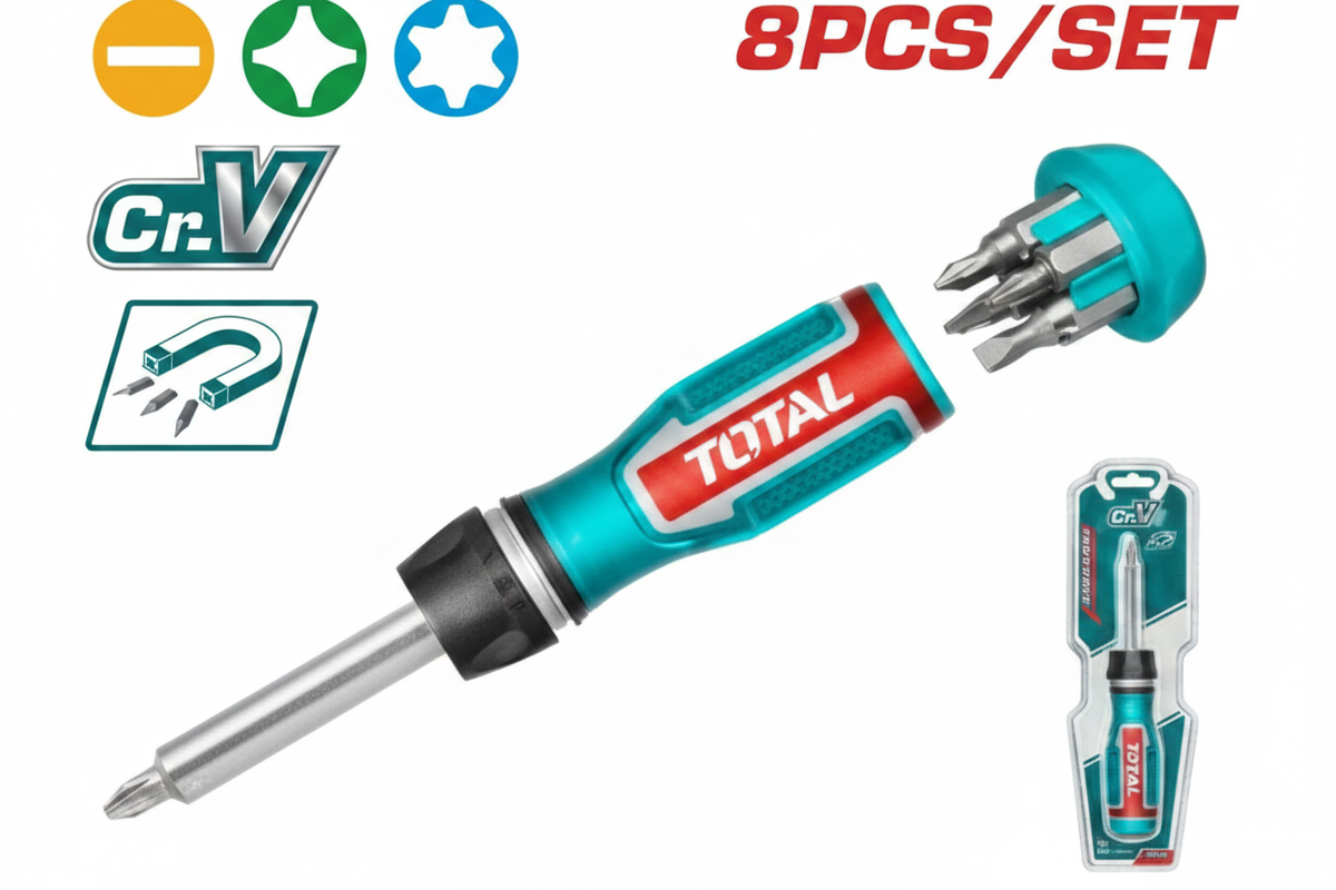 8 Pcs Ratchet Screwdriver Set TACSD30086 with 7 Bits – Buy in Karachi | Offers Wala