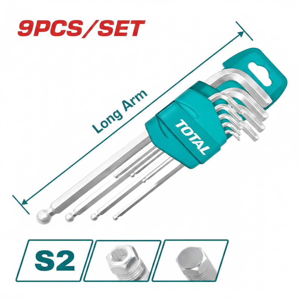 Ball Point Hex Key Set 9Pcs S2 Steel Long Arm THT106291 – Buy in Karachi | Best Price at Offers Wala